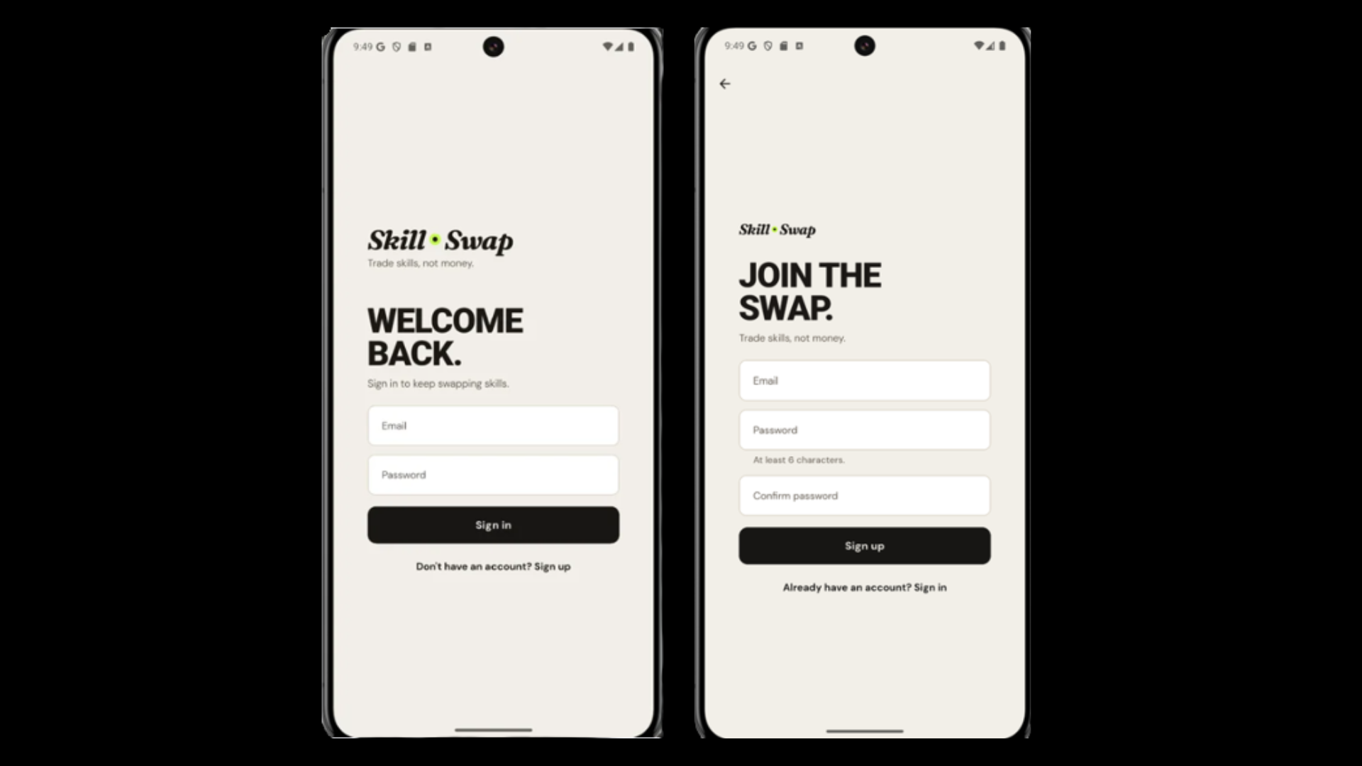 Sign in + Sign up Page