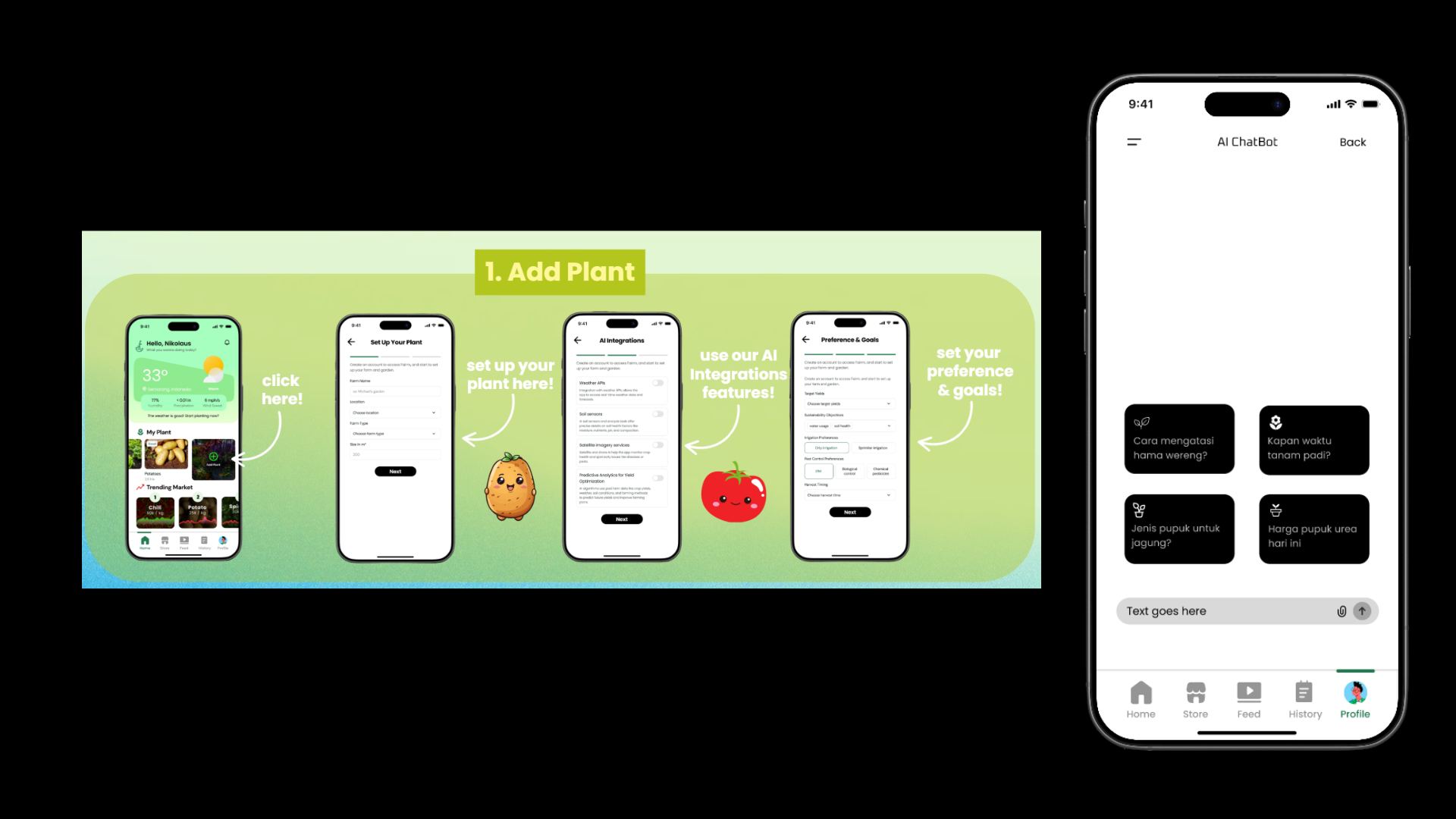 Home Page + Add Plant + AI ChatBot